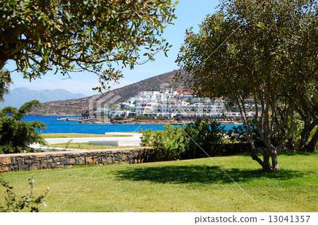View on the beach of luxury hotel, Crete, Greece View on the beach of luxury hotel, Crete, Greece 13041357