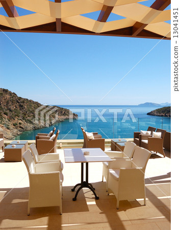 Sea view relaxation area of luxury hotel, Crete, Greece Sea view relaxation area of luxury hotel, Crete, Greece 13041451