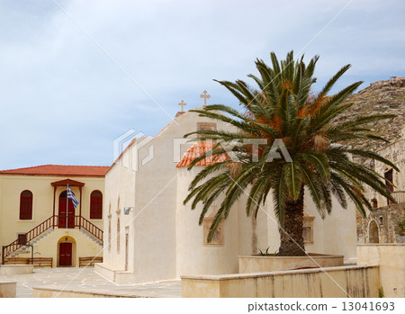 Orthodox Church and palm tree, Crete, Greece 13041693