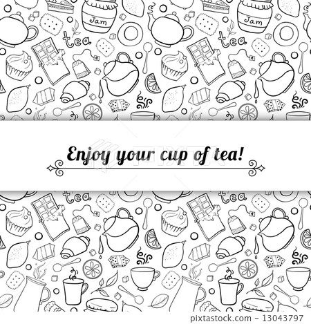 Tea and sweets black and white vector background - Stock Illustration ...