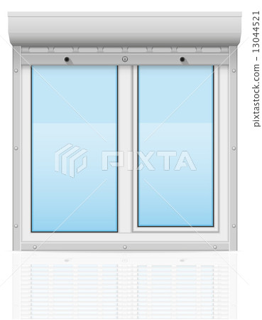 plastic window behind metal perforated rolling shutters vector i 13044521