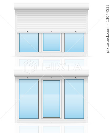 plastic window with rolling shutters vector illustration 13044532