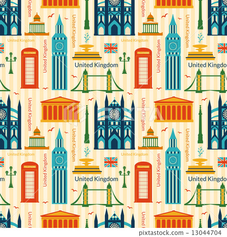 Seamless pattern with landmarks of United Kingdom 13044704