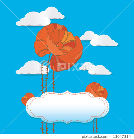 Red poppy card with clouds Red poppy card with clouds 13047314