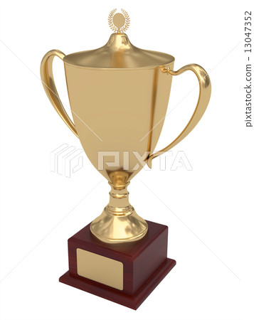 Gold trophy cup on wood pedestal Gold trophy cup on wood pedestal 13047352