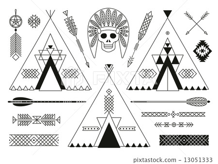Collection of Native American tribal stylized... - Stock Illustration ...