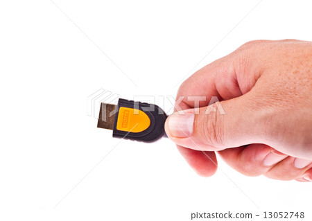 HDMI cable with hand isolated on a white background 13052748