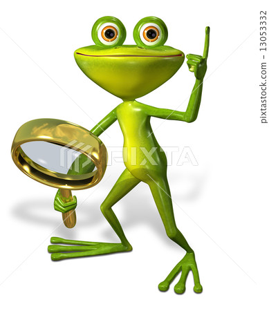 green frog with magnifying 13053332