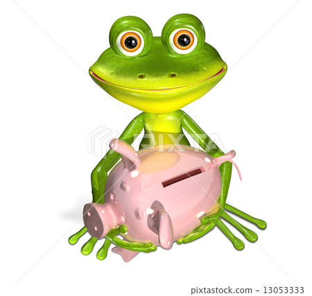 green frog with piggy bank 13053333