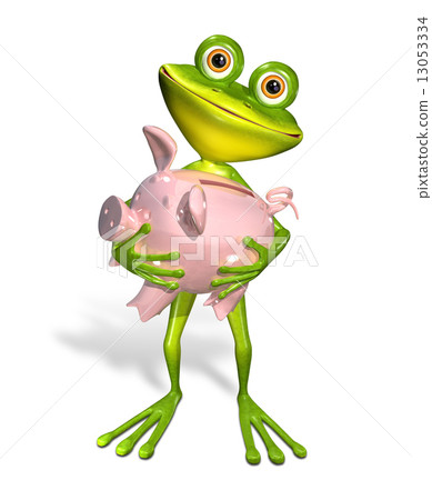 green frog with piggy bank 13053334