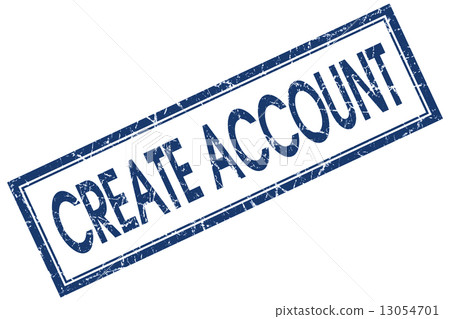 create account blue square stamp isolated on white background 13054701