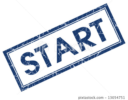 start blue square stamp isolated on white background 13054751