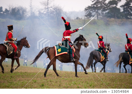 History fan in military costume, Austerlitz 13054984