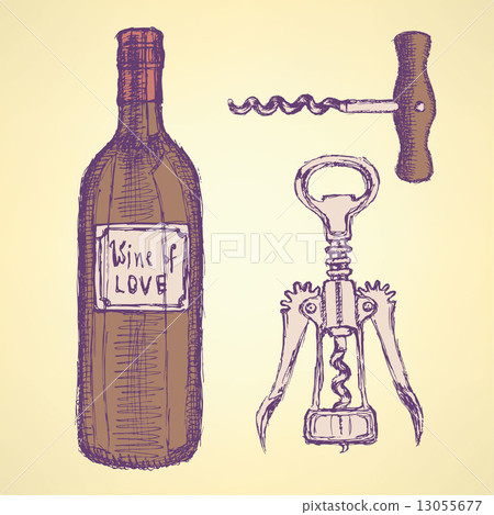 Sketch wine set in vintage style Sketch wine set in vintage style 13055677