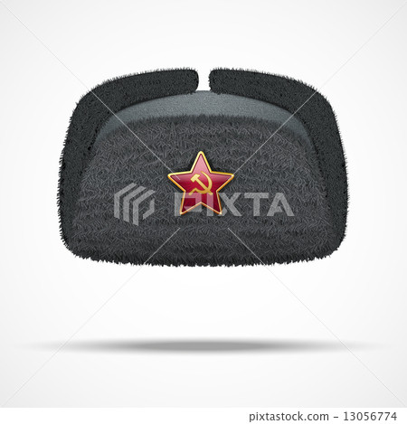 Russian black winter fur hat ushanka with red star. 13056774