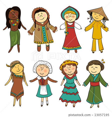 Cartoon kids in different traditional costumes Cartoon kids in different traditional costumes 13057195