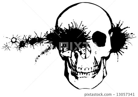 Monochrome grunge illustration - a bullet through a human skull 13057341