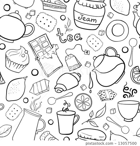 Tea and sweets black and white seamless pattern 13057500