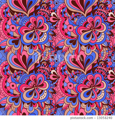 Vector doodle hand drawn seamless floral pattern - Stock Illustration ...