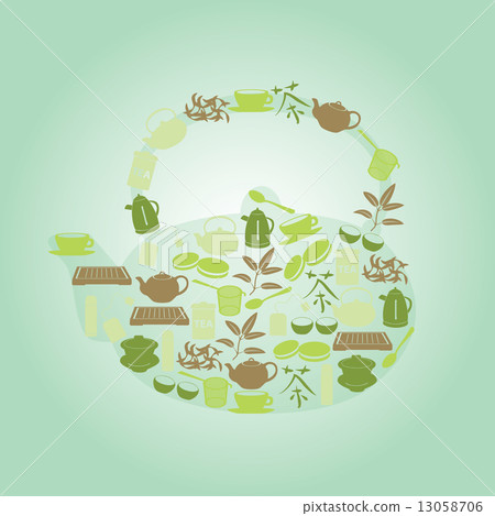 green tea icons in teapot shape eps10 13058706
