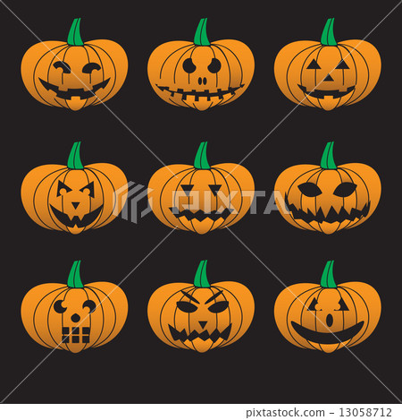 orange halloween carved pumpkins set eps10 13058712