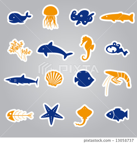 fish and sea life stickers set eps10 13058737