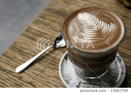 Hot mocha serving on wooden table 13062709