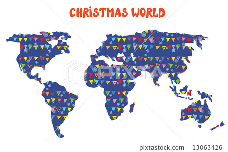 Christmas world map with decorations and snow 13063426
