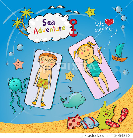 Beach graphic set in doodle style Beach graphic set in doodle style 13064830