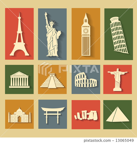 World landmarks, flat icons set 13065049
