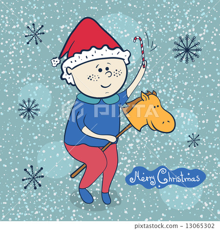 Little boy with toy horse, christmas illustrations Little boy with toy horse, christmas illustrations 13065302