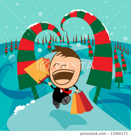 Cute Character happy businessman is shopping 13066171