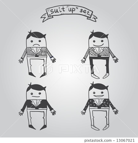Vector hand drawn doodle characters set in different suits 13067021