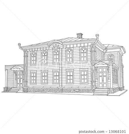 Drawing, sketch of a house. Vector illustration. 13068101