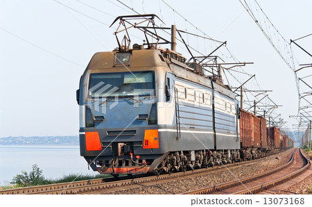 Freight train on a bank of the Dnieper 13073168