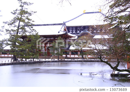 東大寺大佛（奈良公園）的雪景 13073689