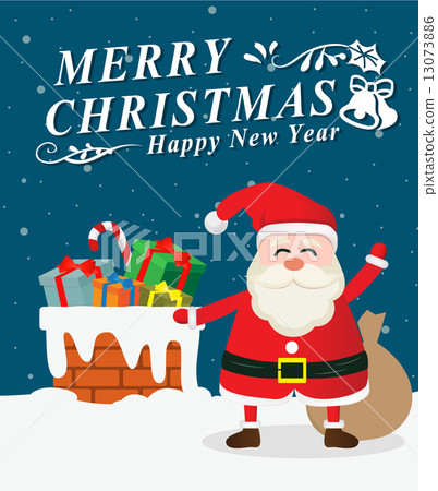 santa hold gift on snowy roof santa hold gift on snowy roof 13073886