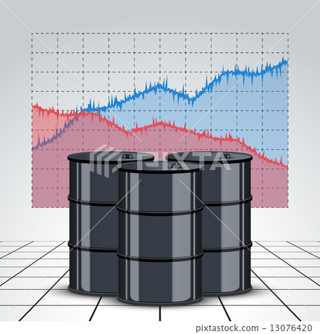 Oil barrels on the price chart background 13076420