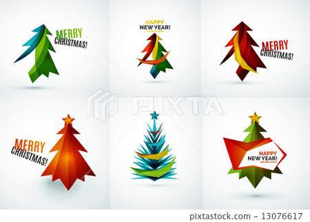 Set of Christmas tree geometric designs - Stock Illustration [13076617 ...