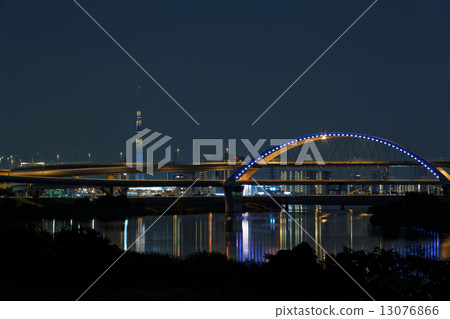 Jiangbei junction and light-up Sky Tree and Goshiki Sakura Ohashi 13076866