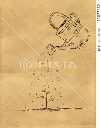 Watering Small Plant sketch on paper Watering Small Plant sketch on paper 13077280
