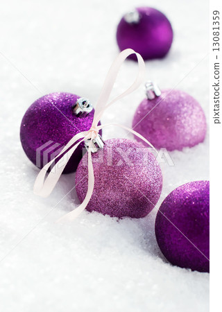 Christmas Card with Violet Balls and Ribbon Christmas Card with Violet Balls and Ribbon 13081359