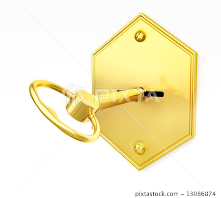 Golden key in keyhole Golden key in keyhole 13086874