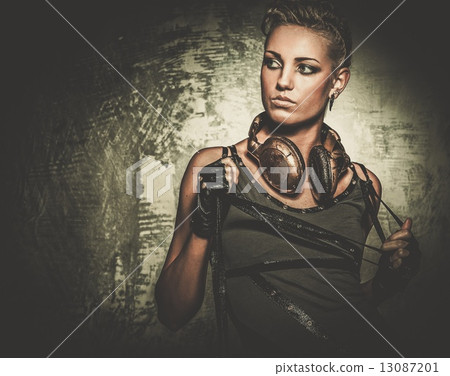 Attractive steampunk girl with headphones 13087201