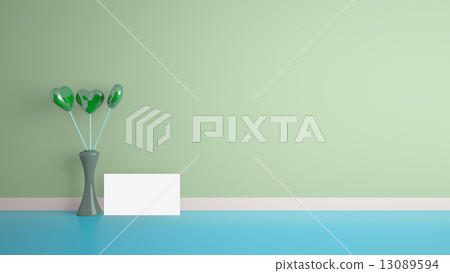 heart shape toy with vase in room, blank card heart shape toy with vase in room, blank card 13089594