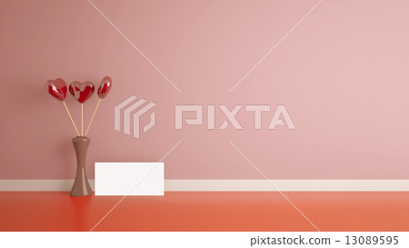 heart shape toy with vase in room, blank card heart shape toy with vase in room, blank card 13089595
