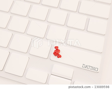 3d render concept, dating key on keyboard with heart 13089598