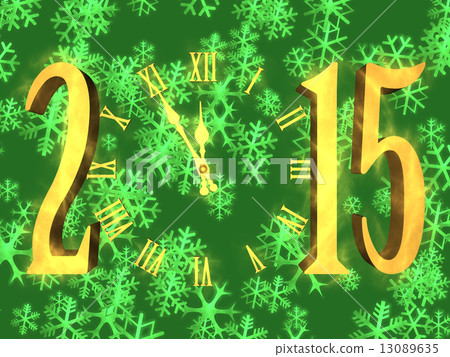 Happy new year greeting 2015 - clock and snowflakes Happy new year greeting 2015 - clock and snowflakes 13089635