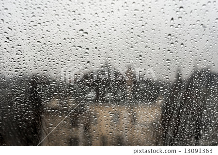 Natural water drops on glass 13091363