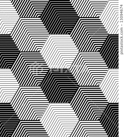 Geometric Tiles with Striped Hexagons, Vector Seamless Pattern 13094674
